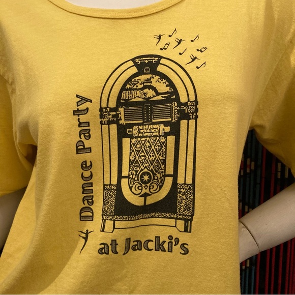 Vintage 80s Lemon Yellow Juke Box T-shirt sz M - Picture 3 of 6
